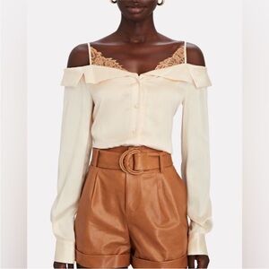 Jonathan Simkhai Caylee Off-the-Shoulder 100% Silk Top NEW